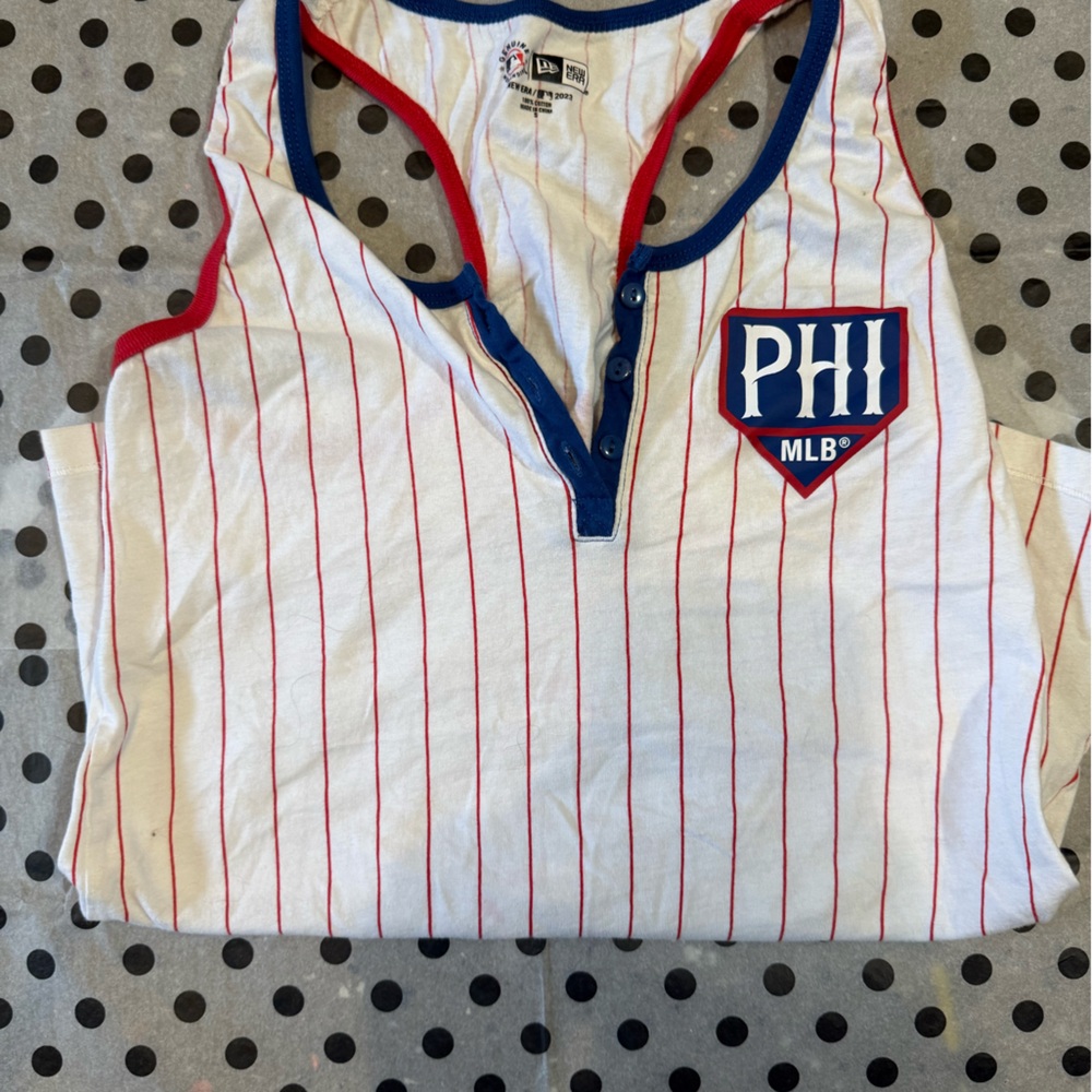 MLB PHILADELPHIA  Phillies White and Red Striped  women’s Tank Top